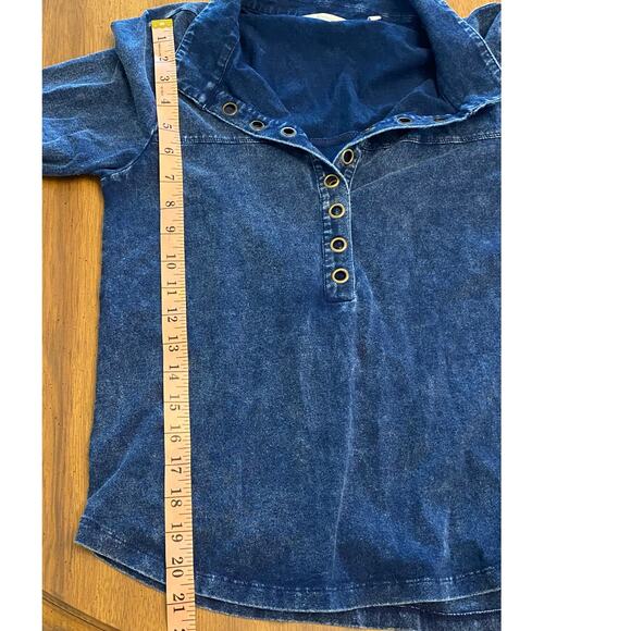 Soft‎ Surroundings Petite Denim Look Henley Top Blue Long Sleeve XS - Picture 7 of 7